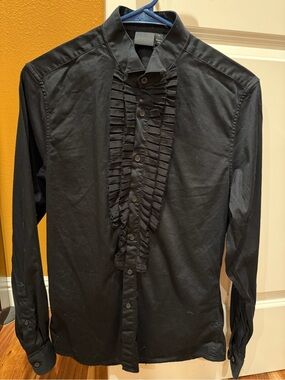 ASOS Black Ruffle-Front Dress Shirt